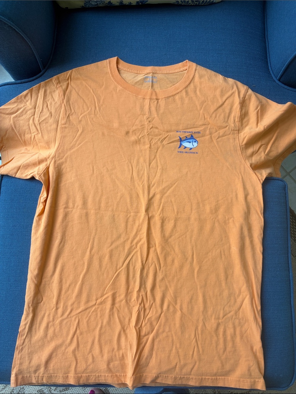 Southern Tide Men’s Short Sleeve Tee -  Orange with Blue Fish Logo Size L